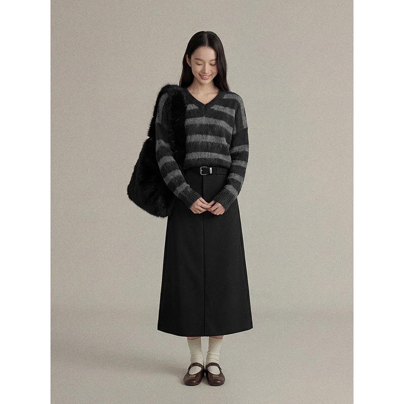 

Retro Woolen Straight Mid-Length Skirt: New Winter Arrival, High IQ Senior Sister Style L (115-130 cm)