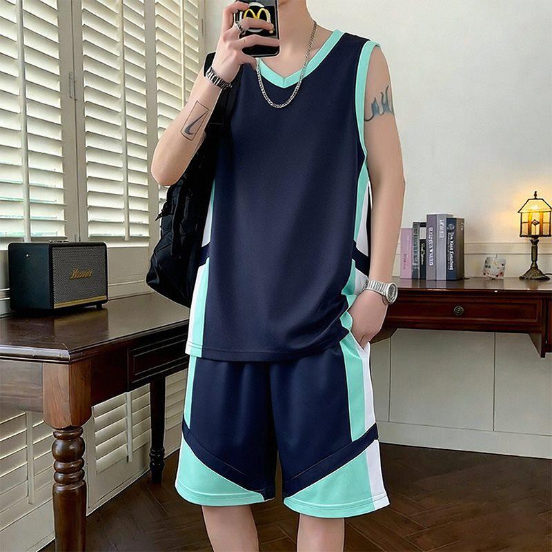 Men's 2026 Summer Ice Silk Basketball Vest & Shorts Set - Sleeveless, Quick-Dry, Loose Fit for Training