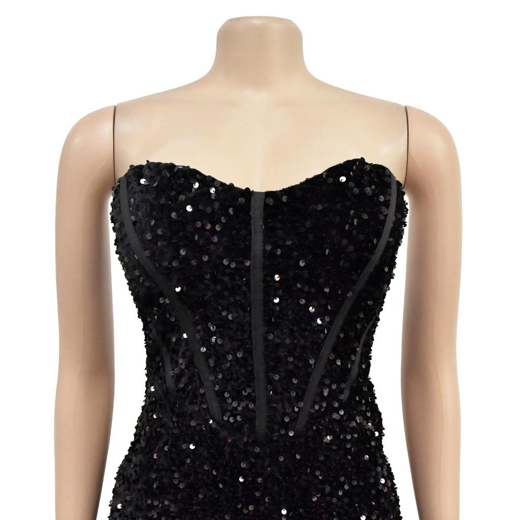C6792 Europäische & Amerikanische Mode Damen Einfarbig Pailletten Ärmellos Rückenfrei Langes Kleid