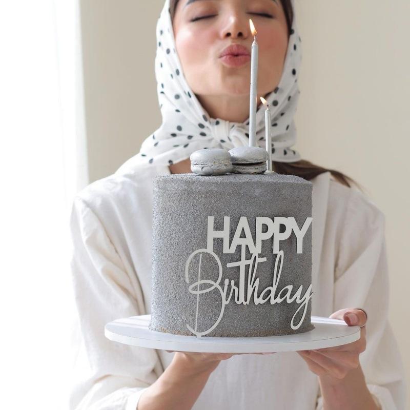 6PCS Gold Creative Acrylic Happy Birthday Cake Topper for Birthday Party DIY Cake Dessert Baking Decoration Supplies