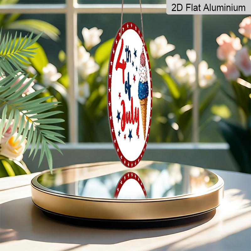 2D Flat 1pc Aluminum Independence Day-Themed Ice Cream Wall Decor 7.87 Inches X 7.87 Inches Patriotic Decor Suitable for Hanging On Front Doors