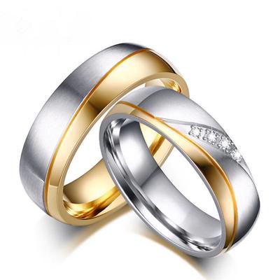 Fashion Gold Plated Titanium Steel Lover Ring Wedding Band Bridal Jewelry Gift MIT