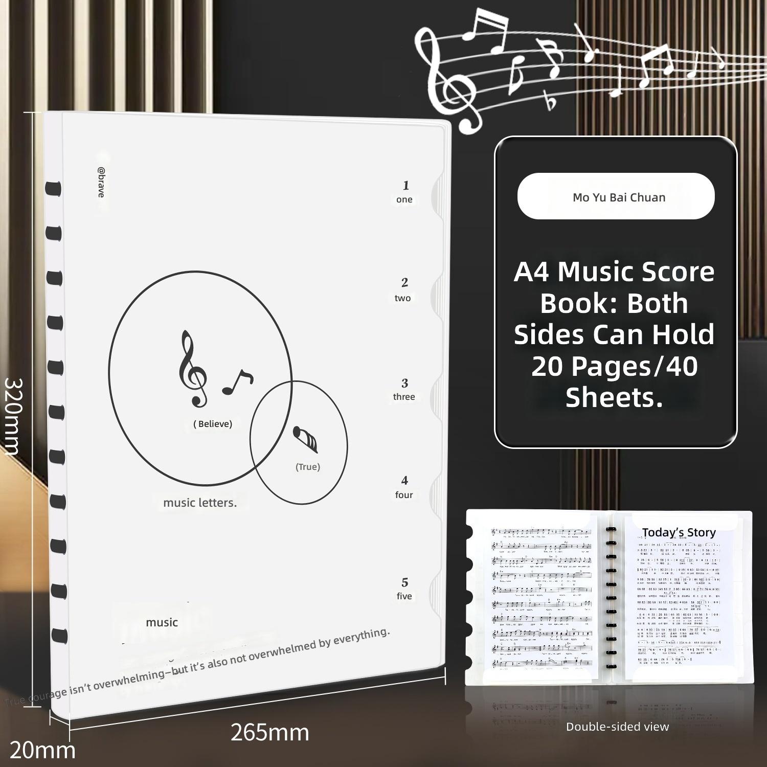 A4 Non-glare Sheet Music Folder Detachable Mushroom Snap Binder Customizable Plastic Document Organizer (as the picture,A4)