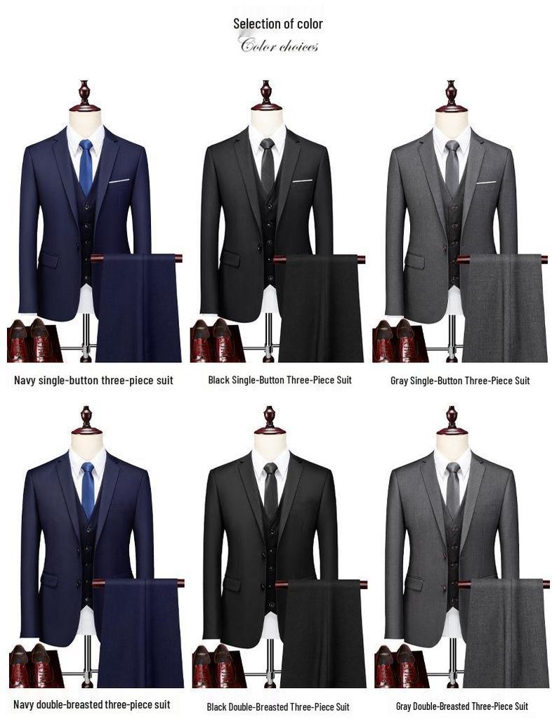 Men's Slim Fit Korean Style Suit - Three-Piece Formal Business Attire for Groom or Groomsman