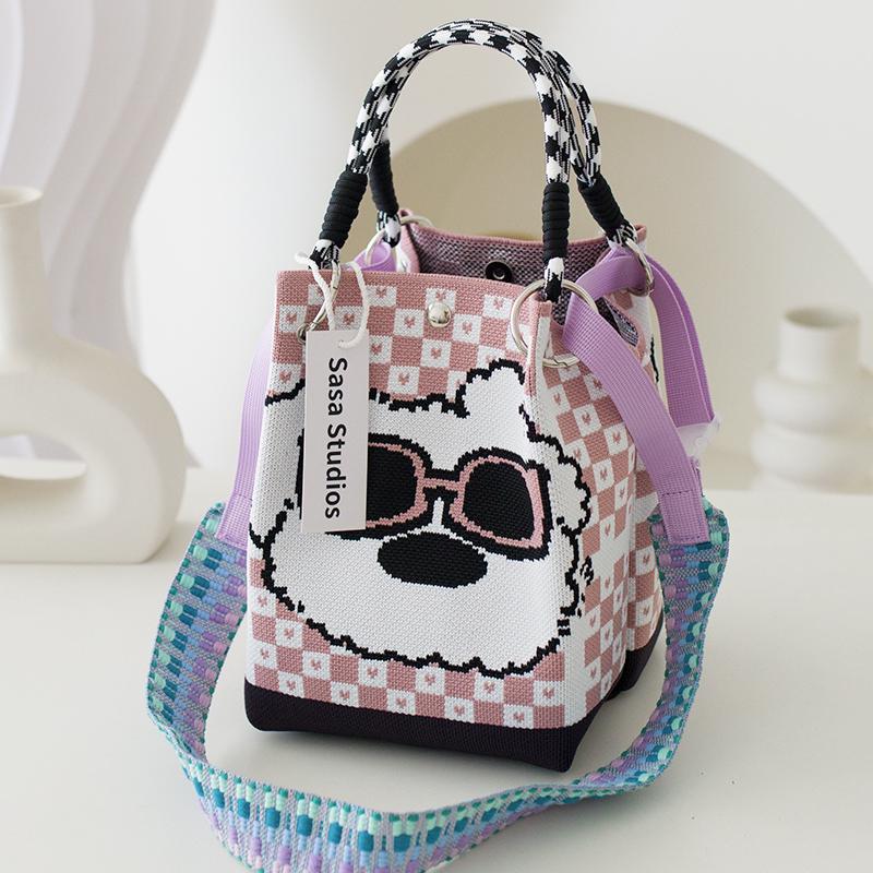 Stilvolle japanisch-koreanische Strickhandtasche: Große Tragetasche & Tragbare Pendel-Quadrat-Tasche