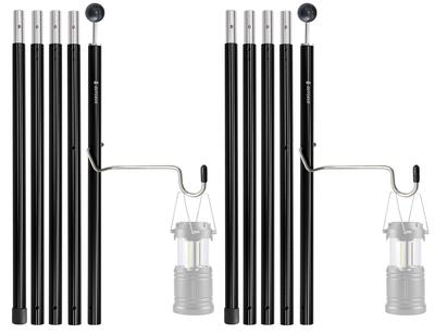 Sutekus Aluminiumlegierung Zeltstangen, Haupt- und Zusatzstangen mit Laternenhaken und Kugelspitze, 19 mm, 1,5 mm Wandstärke, 190 cm lang x 2er-Set (Schwarz)