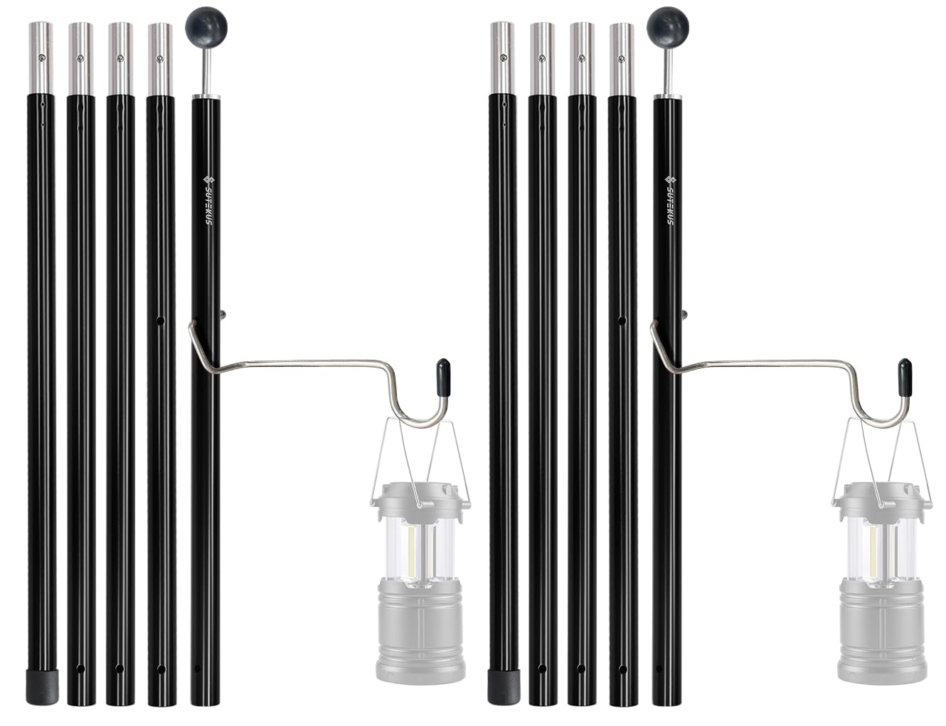 

Sutekus Aluminum Alloy Tent Poles, Main and Sub Poles with Lantern Hanger and Top Ball, 19mm, 1.5mm Wall Thickness, 190cm Long x 2-Piece Set (Black)