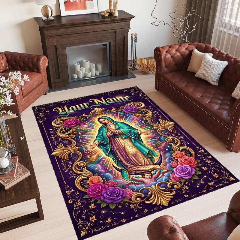 Rainbow Theme Crystal Velvet Floor Rug Personalized Custom Name Text Warm Carpet Home Decoration