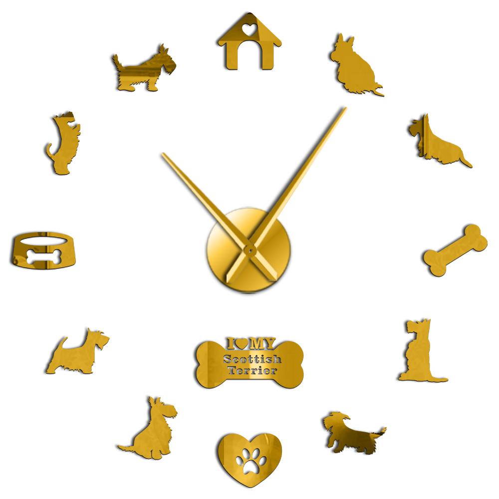 

Scottish Terrier Large Wall Clock Aberdeen Terrier I Love My Scottie DIY Sticker Frameless Big Wall Clock Silent Sweep Movement (Gold,27 Inch) золотой