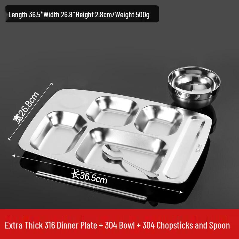 Thickened Stainless Steel Partitioned Lunch Tray