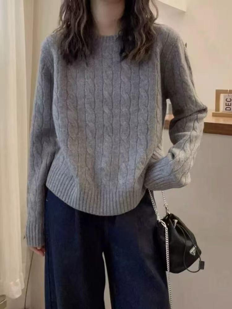 Korean Style Retro Thick Cable Knit Wool Sweater - Soft, Fluffy Autumn/Winter Pullover