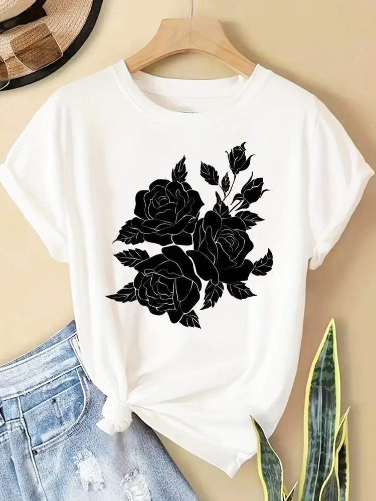 (Asian Size) trend watercolor letter Printed Clothing Casual T Shirt  Lady Female Top Fashion Graphic Short Sleeve T-shirts Women Tee