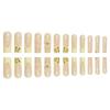 24Pcs Extra Long Coffin Press On Nails, Nude with Yellow French Tips & 3D Flower & Gold Butterfly Fake Nails