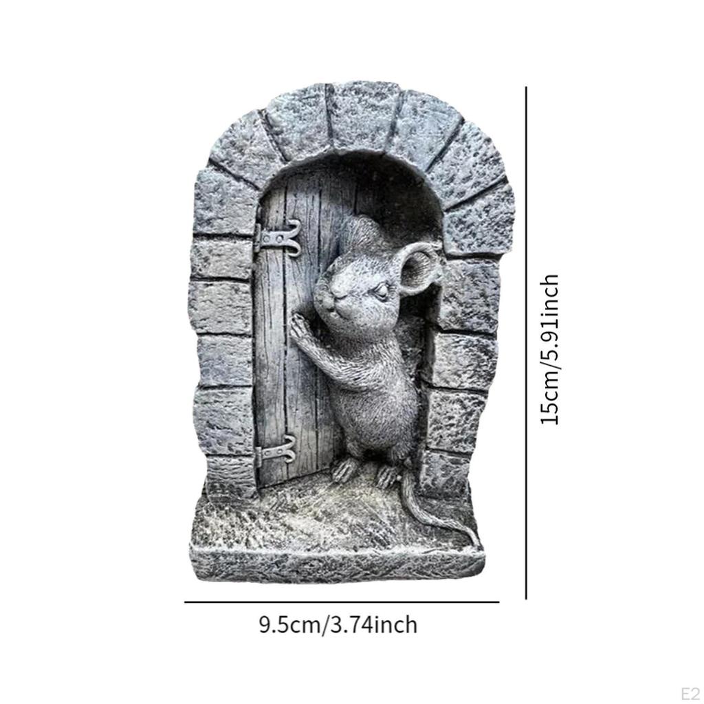 Mouse Door Statue Cute Craft Interesting Garden Decor for Yard Shelves Indoor Outdoor