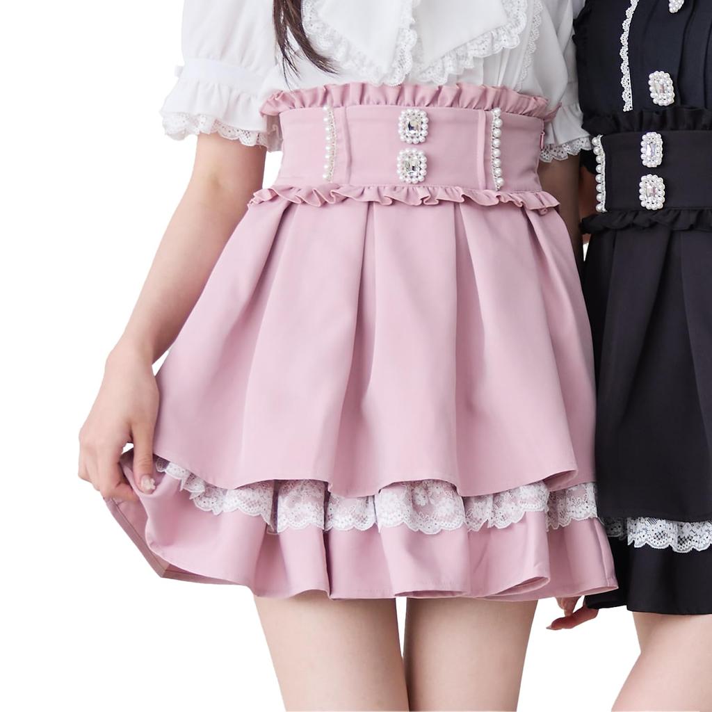 [Yumetenbo] Mass-produced Landmine Style Clothing [Dear My Love] Skirt, Pearl Jewel Flare Skirt, Women's, 534465, Pink, Yumetenbo