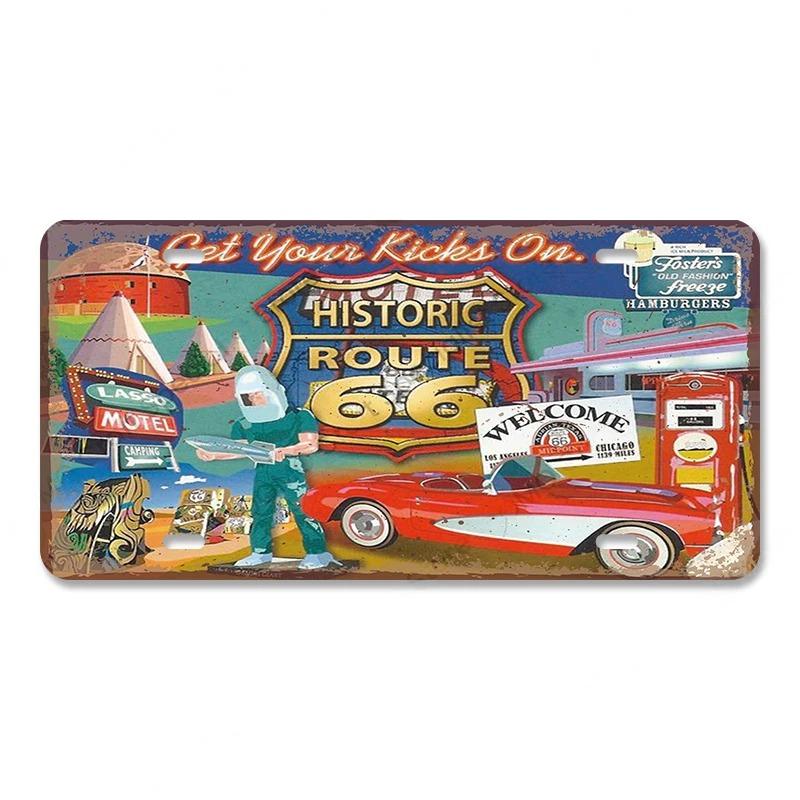 

Винтажные металлические жестяные таблички Декор Маршрут 66 Номерной знак Мотоцикл Автомобиль Металлические постеры Настенный декор для гаража Бара Паба Мотоклуба 15x30cm