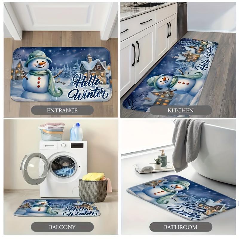 Christmas Snowman Kitchen Mat Home Decor Bedroom Hallway Balcony Rugs Bathroom Non-slip Entrance Mat Christmas Decorations
