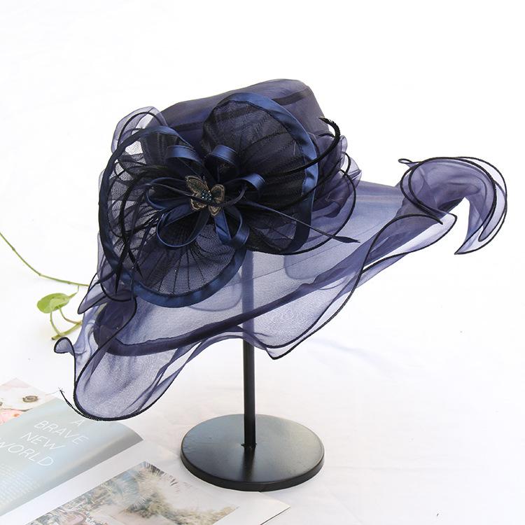 Summer Solid Color Flat Top Hat Big Edge Bow Sunscreen Sun Hat Trendy Brand Organza Sun Hat