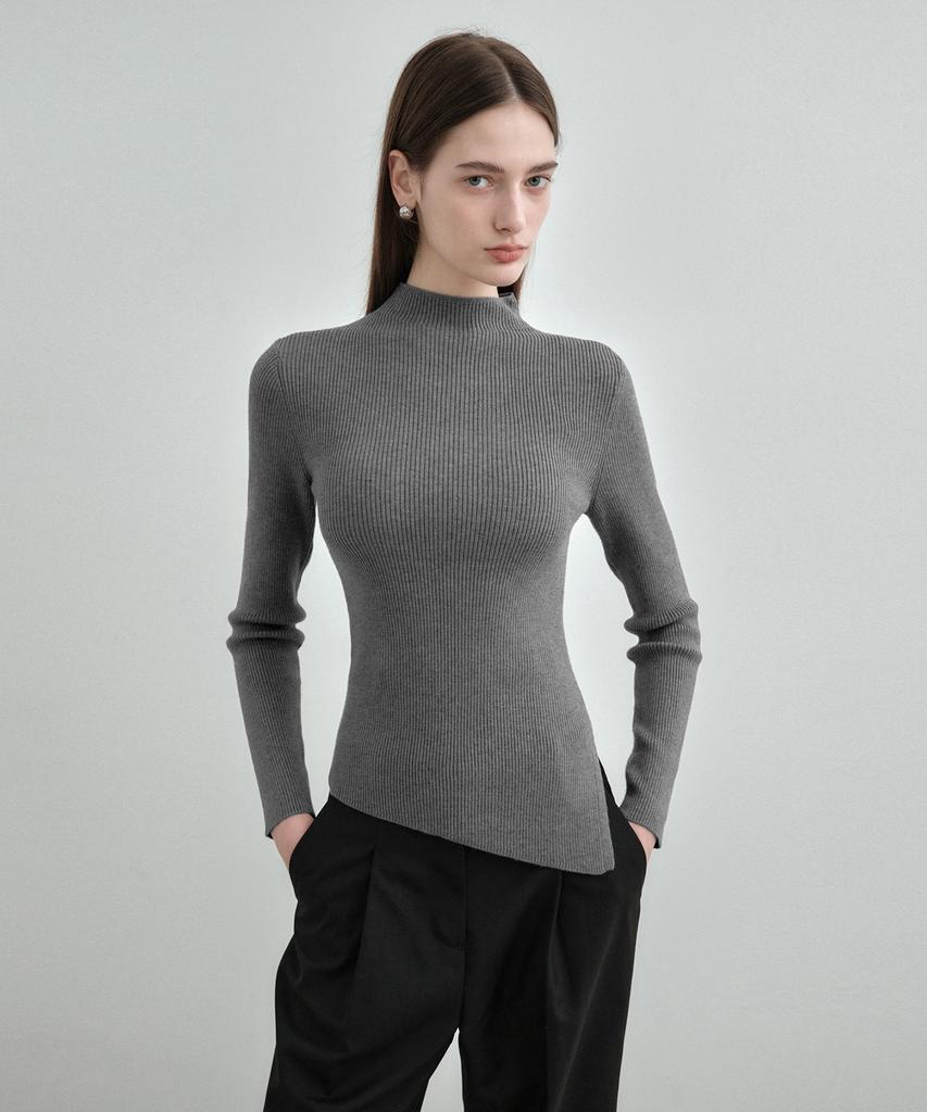 MONGDOL Half Neck Slit Ribbed Knit Mdkt121_5 Colors