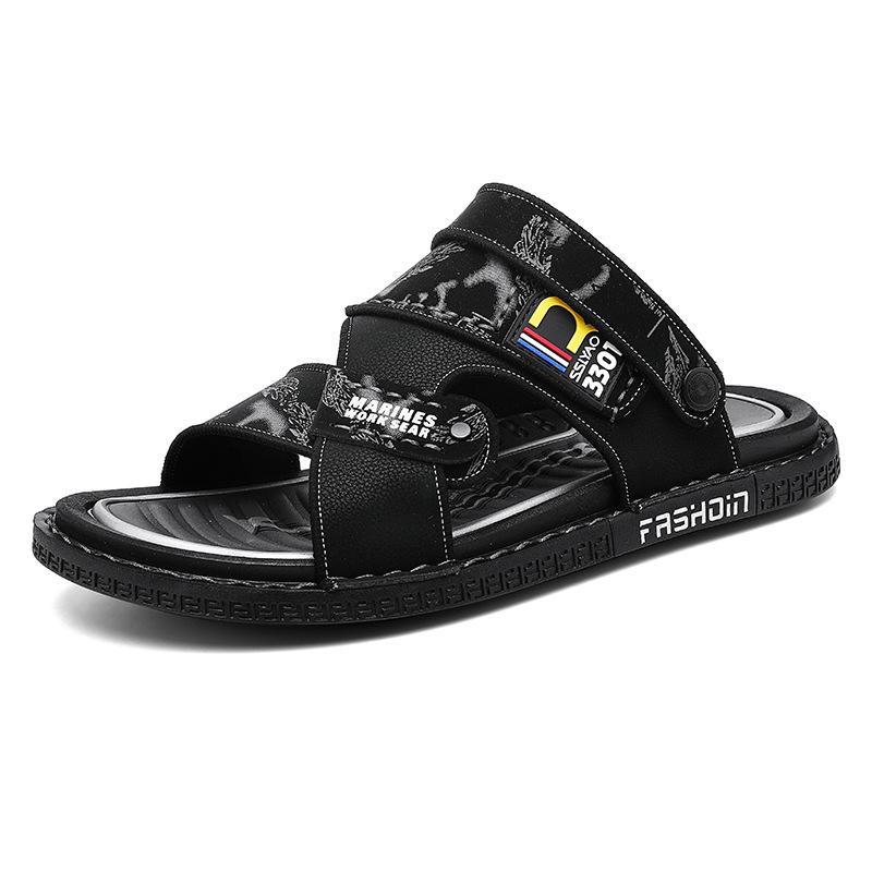 Double bottom high quality sandals men's summer wear dual-purpose high-end men's leather beach slippers