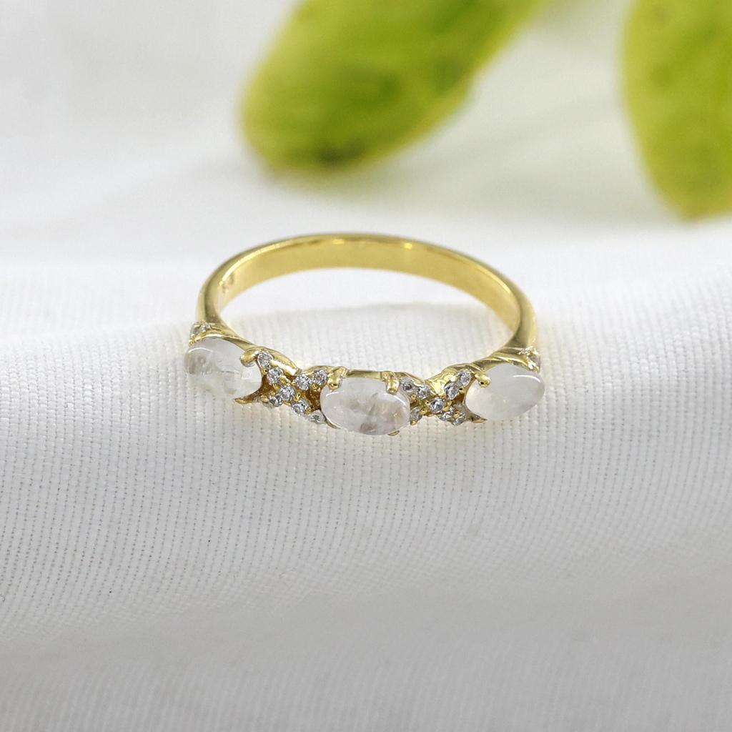 Gold Plated Moonstone Ring, Birthstone Jewelry, 925 Sterling Silver, Gift For Her, Delicate Women Jewelry, Gold Plated Ring