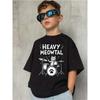 Boys Crewneck T-Shirt, Heavy Metal Drummer Cat Music Graphic