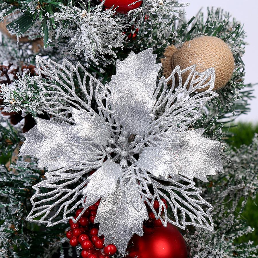 New 20PCS Christmas Glitter Flower Tree Hanging Xmas Party Decoration White