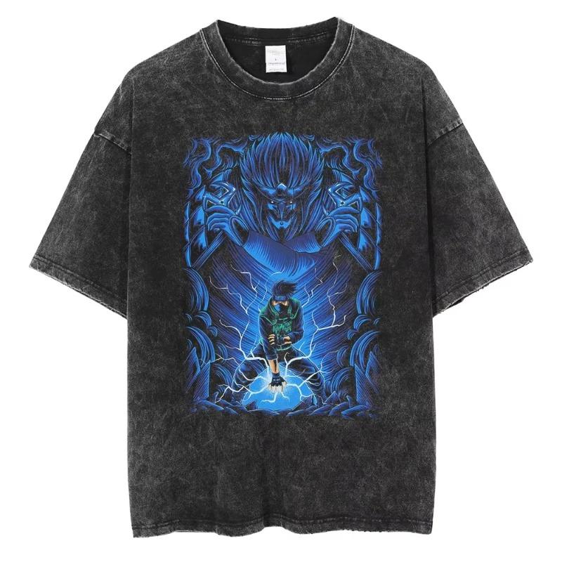 Y2k Harajuku Retro Acid T-Shirt Printed Pattern T-Shirt Streetwear Summer Pure Cotton Short Pure Cotton Washed Black Top Unisex