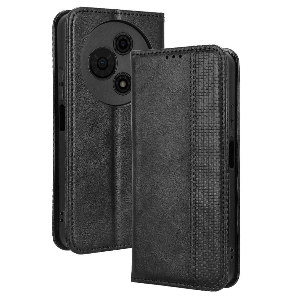 

For TCL 605 4G/60 SE Leather Case Wallet Stand Retro Texture Phone Cover Black