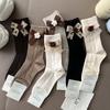 Women's Bow Floral Knit Crew Socks Thick Warm Cashmere-Like Cotton Socks Cute Lace Decor Winter Socks Soft and Breathable