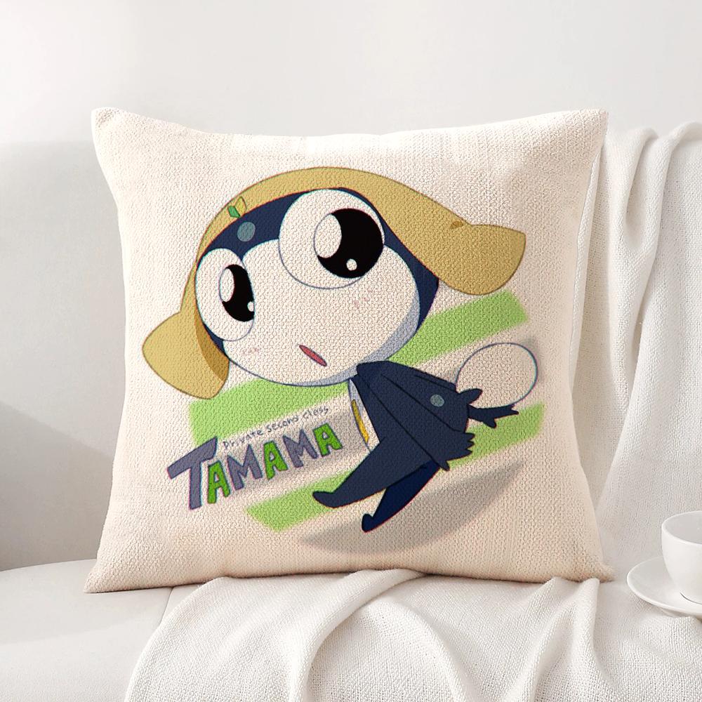 K-Keroro G-Gunsou Frog Cushion Cover Summer Coolness Linen Fabric Double-Sided Printing Pillow Case Sofa Home Decor Gift