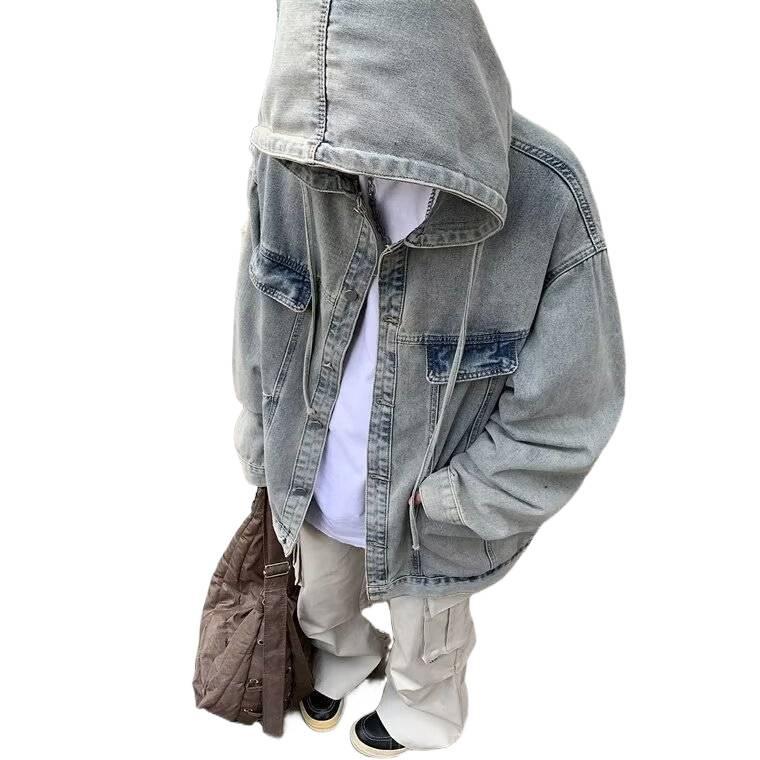 Men's Trendy Distressed Denim Hooded Jacket - Fashionable Spring/Autumn Loose Fit
