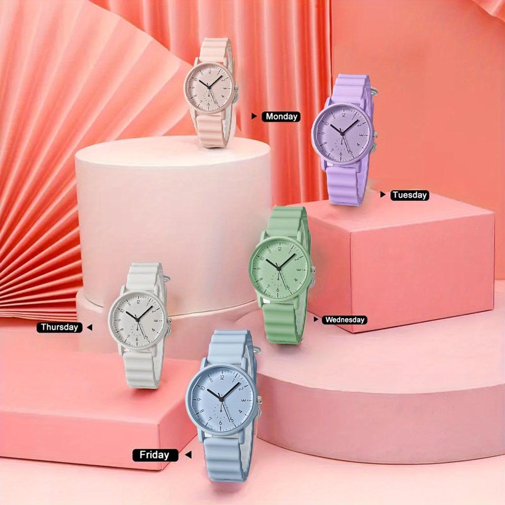 1pc-Jelly Color Round Shell Student Sports Creative Wave Shaped Quartz Watch Ins Wind