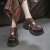 2026 Neue Plateau-Sandalen mit Knöchelriemen für Damen Echtskalbleder Schnalle Offene Rückseite Bequeme klobige Absatz-Sommersandalen