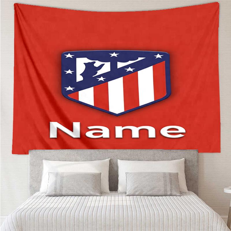 Custom Name Atlético Madrid Print Tapestry, Backdrop, Easy Setup, Ideal for Bedroom, Office & Living Room, with Aesthetic Wall Hanging Decor.