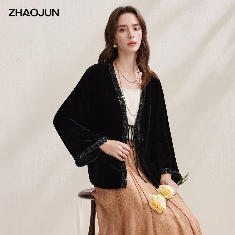 Zhaojun 2026 Spring/Summer Silk Velvet Long-Sleeve Top XL
