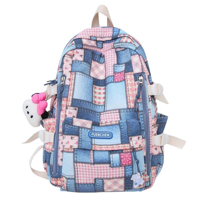 

Casual College Student Schoolbag Backpack Large-capacity Travel Lightweight and Trendy Backpack with pendant