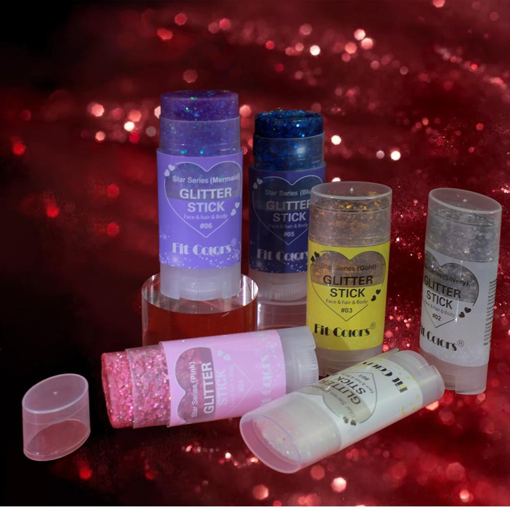 6 stuks Sterren Serie Glitter Stick Set Body Shimmer Gezicht Haar Highlighter Grof Festival Glitter Make-up voor VS 250ste Verjaardag Vuurwerkfeest Raves