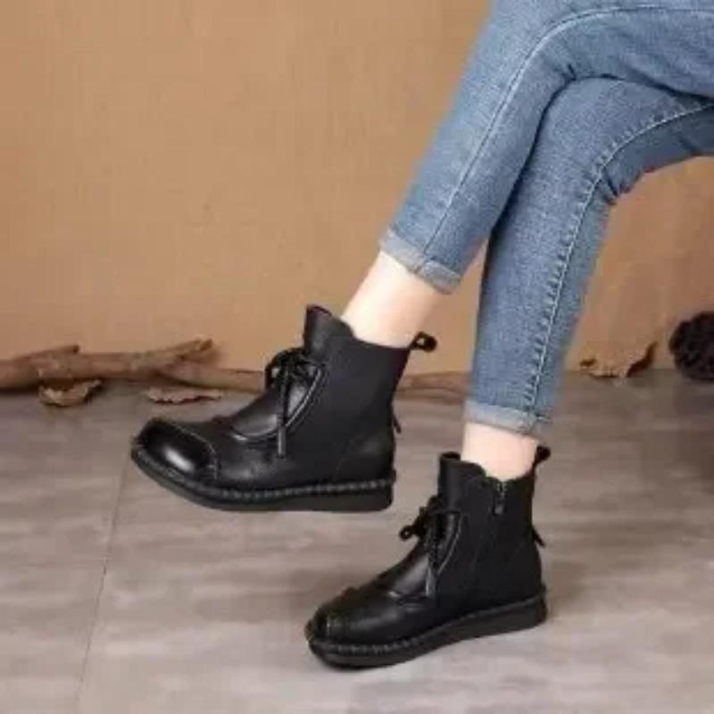 Shoes for Women  Cross-tied Ladies Boot Daily Boots  Cotton Shoes Round Toe Comfortable Flat Shoes Women Ankle Boots