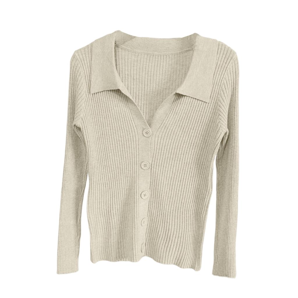 Women's Lapel Slim Fit Ribbed Button Sexy V-Neck Knitted Cardigan Sweater
