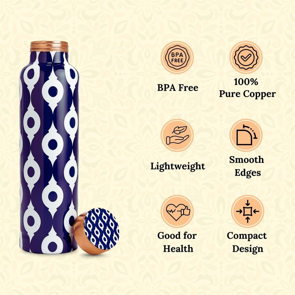 Sticlă de apă din cupru pur, Etanșă, Sticlă de apă din cupru pur, Tamba, Beneficii pentru sănătate, Autentică, Durabilă (Imago Albastru)