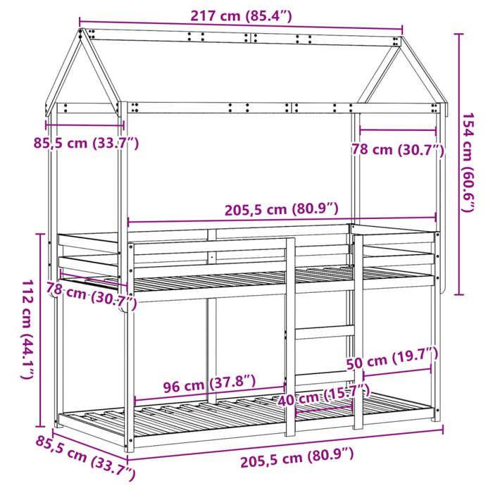 VidaXL Bunk Bed with Roof 80x200 Cm Solid Pine Wood, Bed, Bed Frame, Loft Bed, Bedroom Furniture, Slatted Base, 3282121