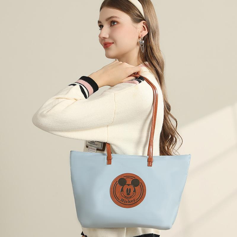 New Disney Mickey Series Polyester Tote Bag, Shopping Bag, Shoulder Bag Regular Women's Light Blue/Milk White DHF41095-A1