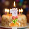 Number One Shaped Birthday Candle with Tulip Flower Decoration Suitable for Cake Topper for Celebratory Occasions