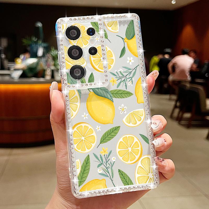 Luxus Kirschfrüchte Muster Diamant Hülle Für Samsung Galaxy S25 Ultra S24 Plus S23 S22 S21 FE A14 A15 A16 A25 A26 A35 A36 A54 A55 A56 5G Cover