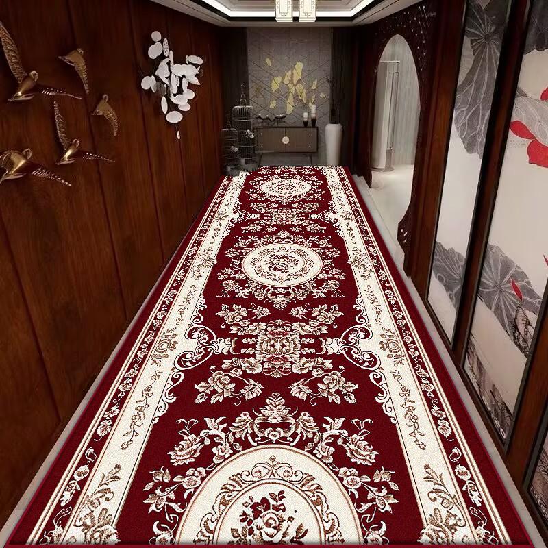 European Style Non-slip Long Corridor Carpet Decoration Home Light Luxury Runners Entryway Washable Rug Lobby Customizable Mat