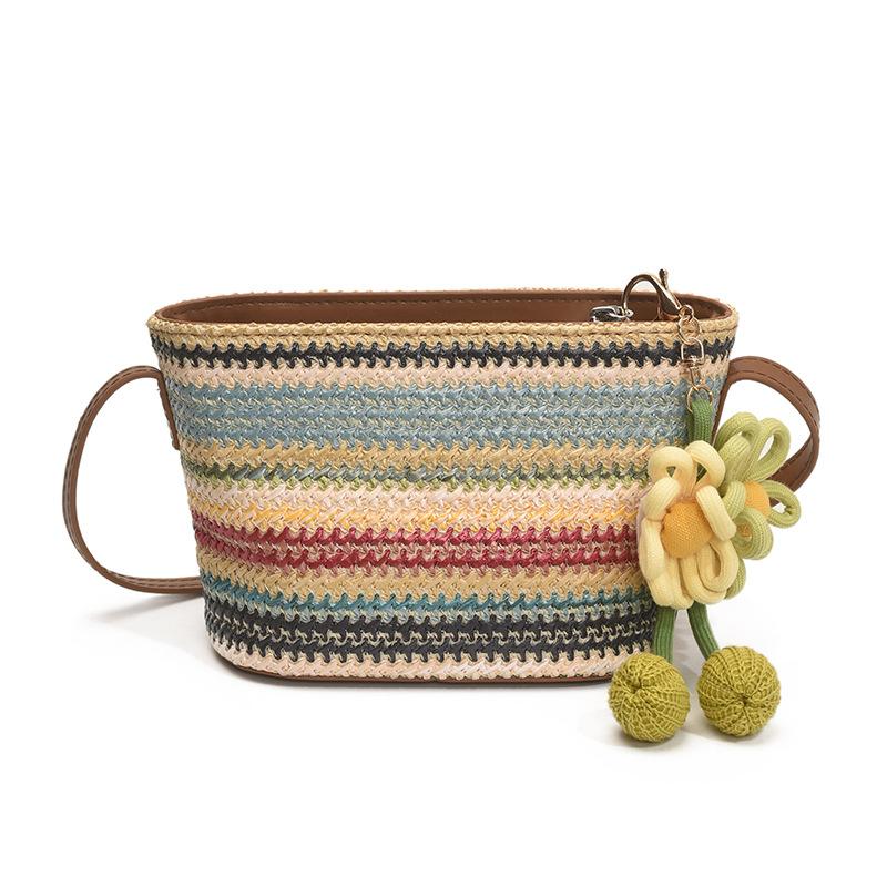 

Летняя ретро плетеная сумка женская новая модная сумка-ведро контрастного цвета с высоким чувством стиля простая деловая сумка-мессенджер no pendant разноцветный