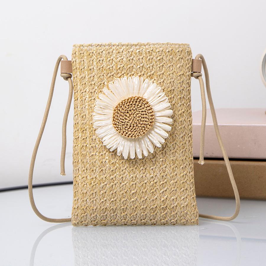 2025 Summer New Fashion Casual Trend Foreign Style Casual Bag Small Flower Woven Shoulder Messenger Bag Mobile Phone Bag