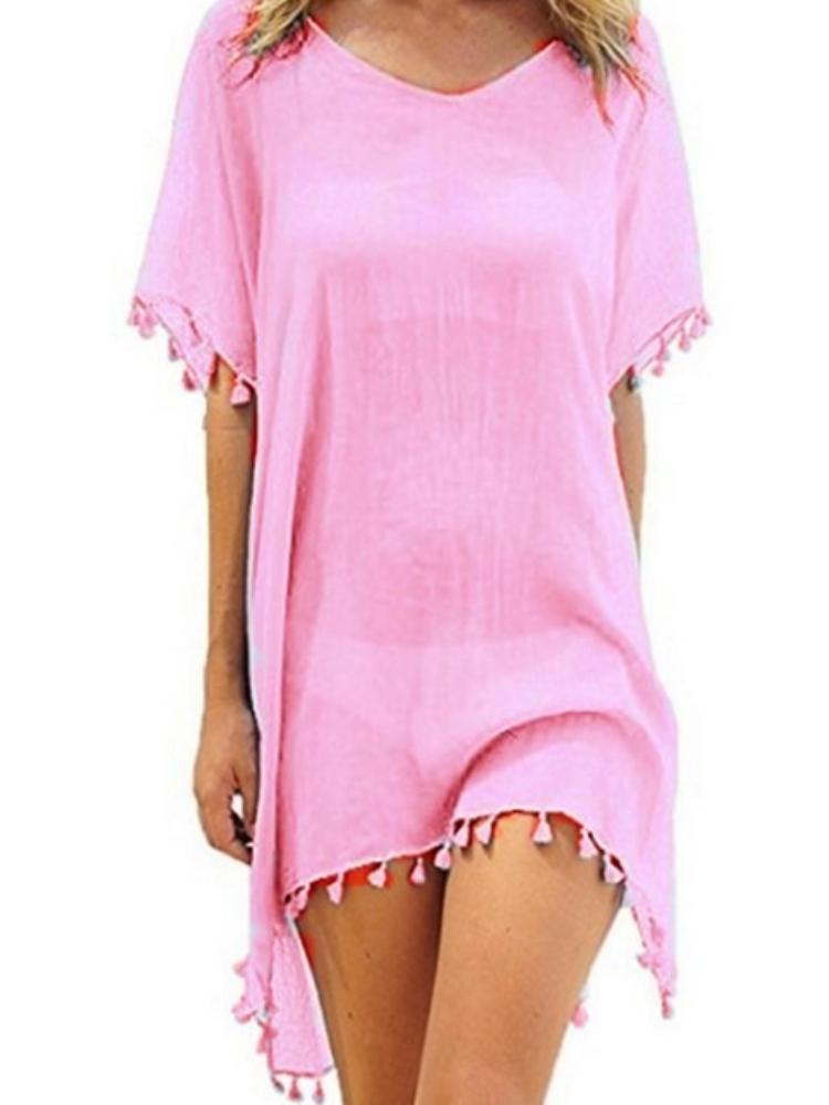 Women's Round-neck Loose Small Broom Fringed Chiffon Dress Beach Coverall Large Size Sexy in Stock
