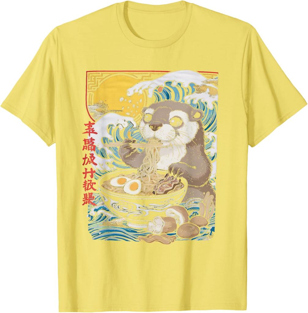 Otter Eating Ramen Graphic Tee Cute Japanese Wave Anime Style TShirt Casual Comfort